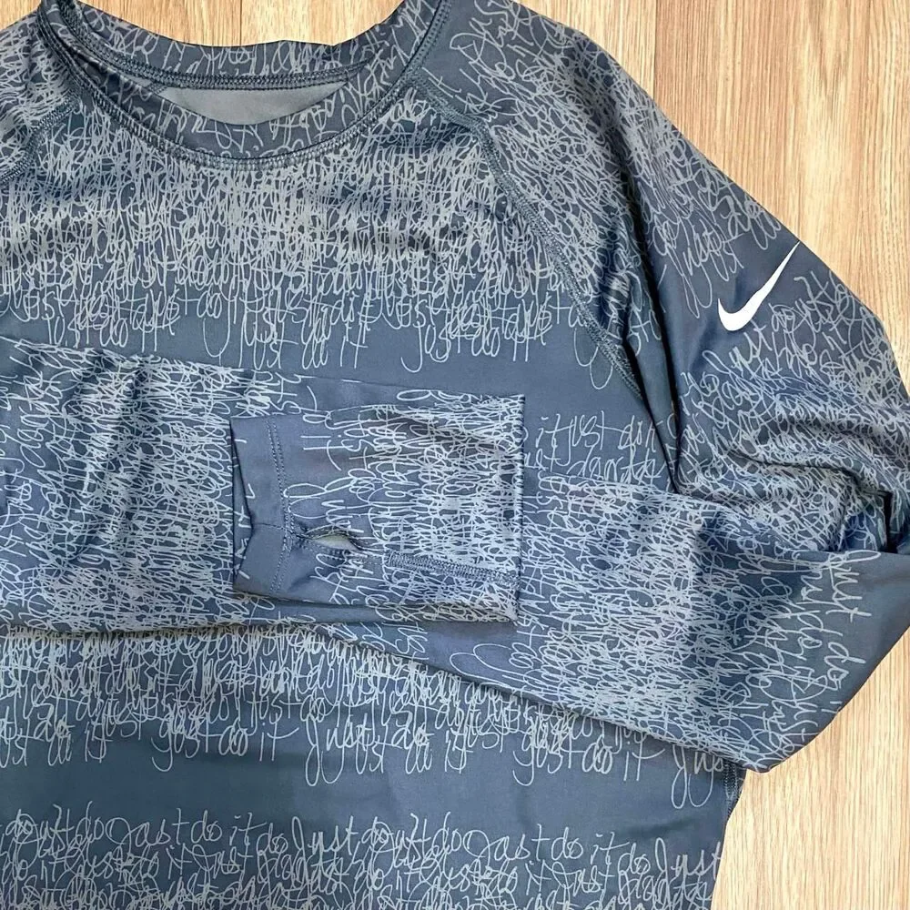 Nike Woman's Large Gray Abstract Scribble Print Long Sleeve Athletic Top